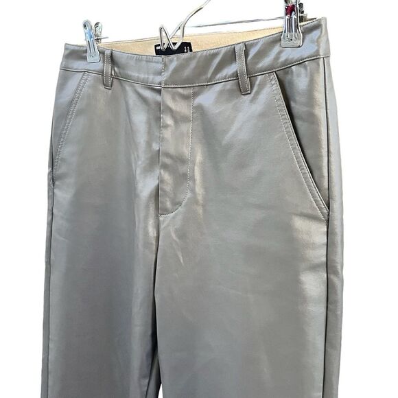 ASOS Faux Leather Pants Size 32 Grey Straight Leg Vegan Pants - Picture 2 of 6